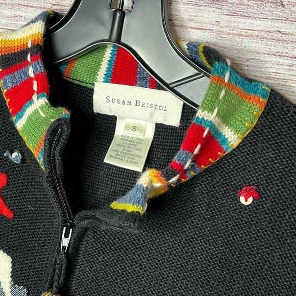 Vintage Susan Bristol Flying Pigs Embroidered Zip Cardigan Jacket Size Small - Picture 4 of 11